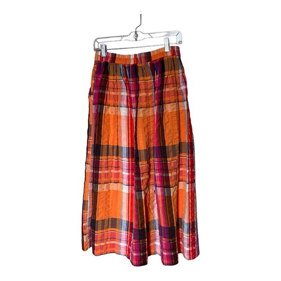 Anthropologie Maeve Pippa Pleated Orange Multi Plaid Midi Skirt Size Small NEW - Picture 3 of 13